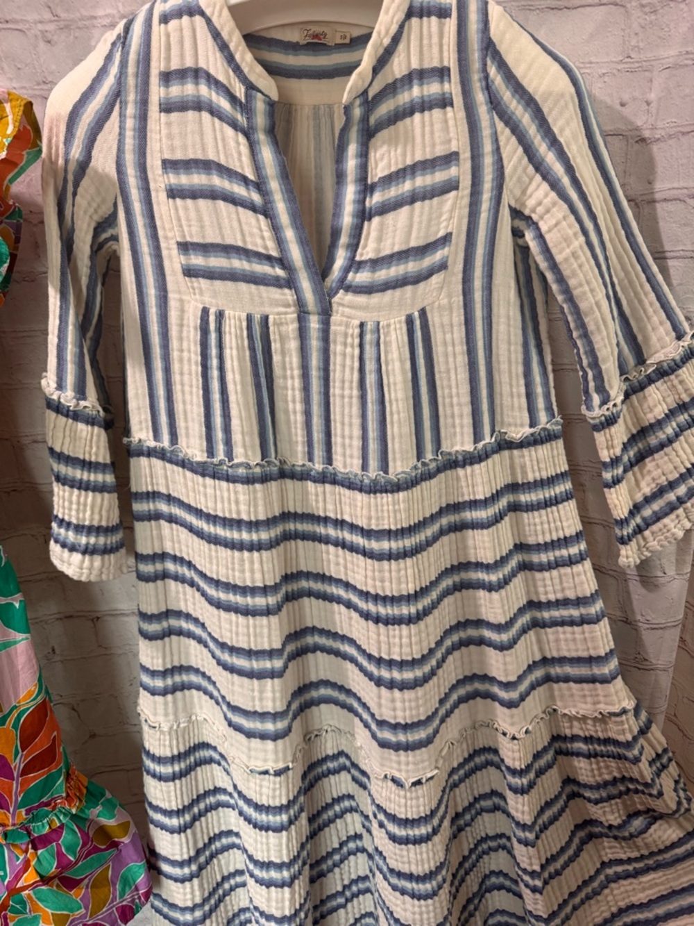 Faherty Cream and Light Blue Striped Midi Dress - Picture 8 of 9